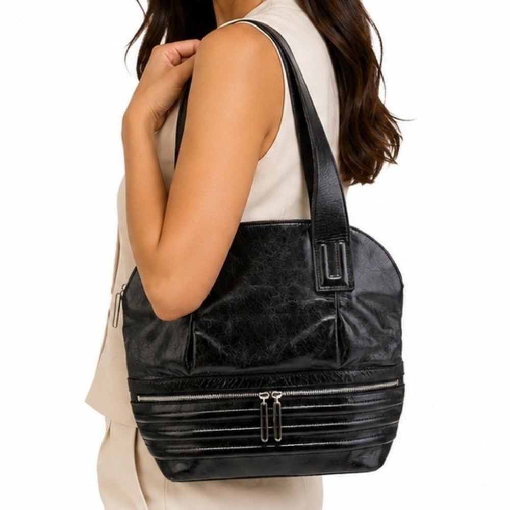 Walter by‎ Walter Baker Black Leather Moto Quilted Zip Hobo Shoulder Bag 35-13